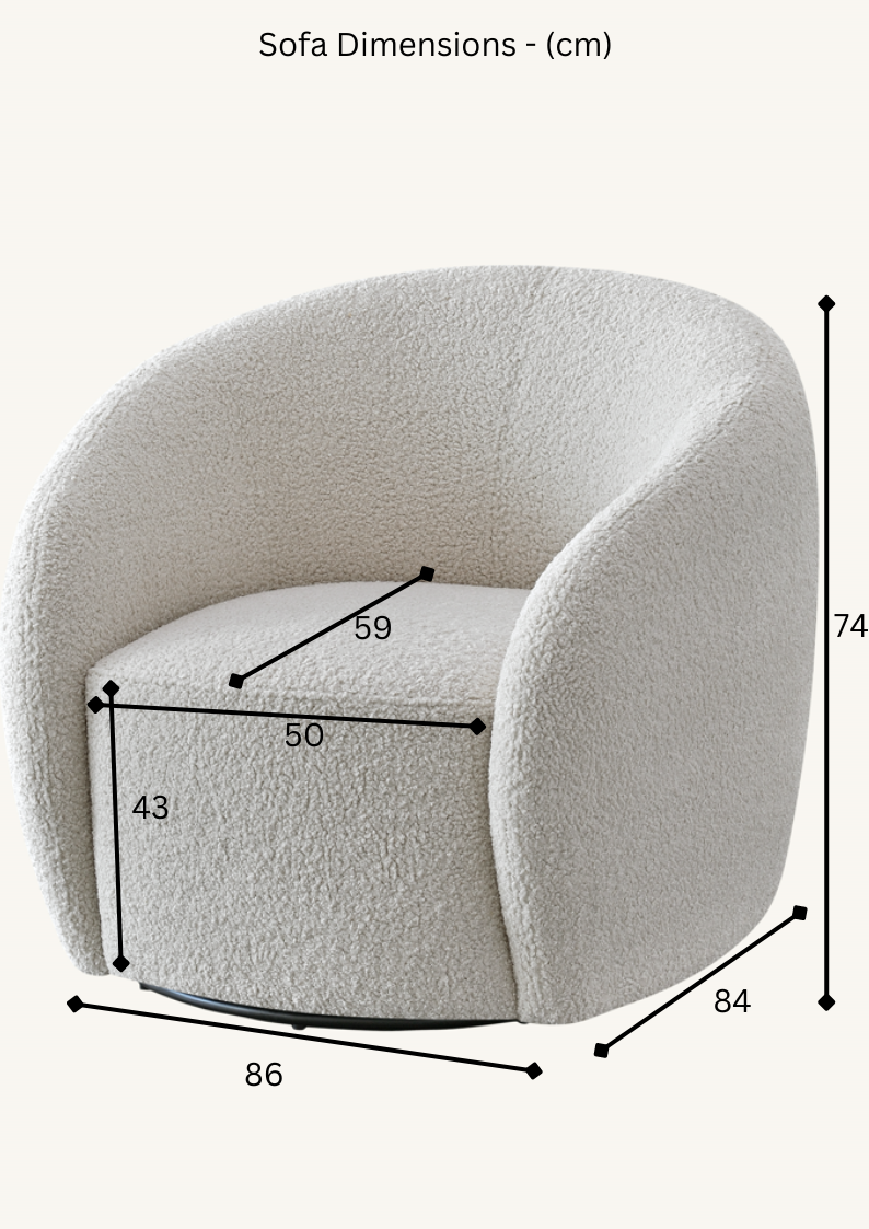 Aluxo Kira Teddy Koala Cream Boucle Swivel Armchair
